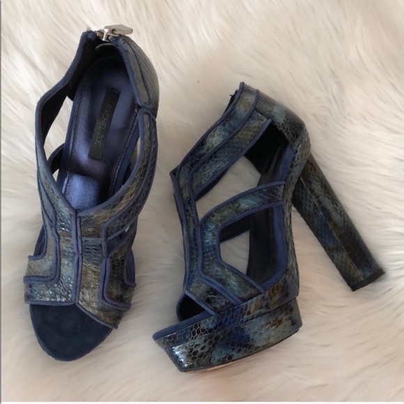Rachel Zoe Peggy Snakeskin Heel Sandal in Marine 8 - Picture 2 of 10
